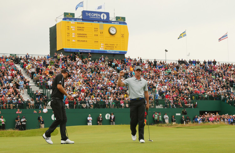 Rory McIlroy on his way to victory at Royal Liverpool in 2014 - alongside Dustin Johnson
