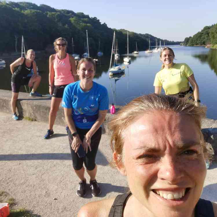 Rachel Platt, Katie Brooks, Rowena Jukes, Emma Dale and Stephanie Ward on a socially distanced group run at Rudyard