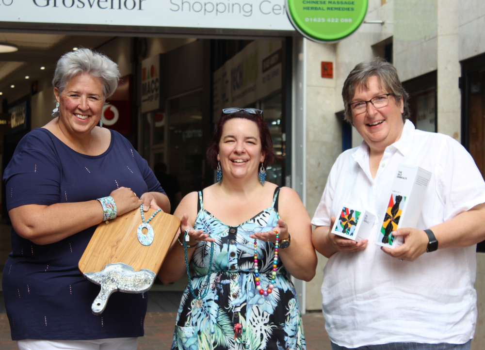 Sonia, Jen and Fiona are three of the Congleton traders selling hand-crafted goods at in Macclesfield's Grosvenor Centre this August. (Image - Alexander Greensmith / Nub News)