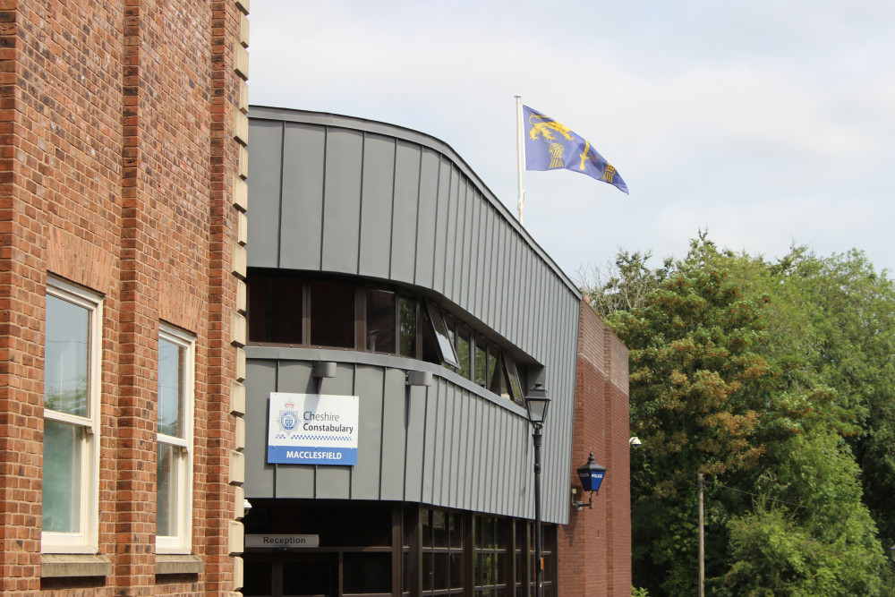 The Cheshire flag flies above Macclesfield Police Station on Brunswick Street. 