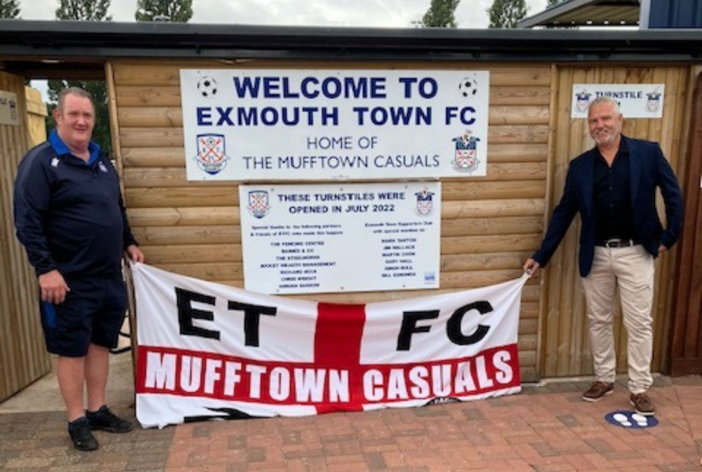 L to R: Simon Bull, Club Chairman Stuart Shaw (Exmouth Town FC)