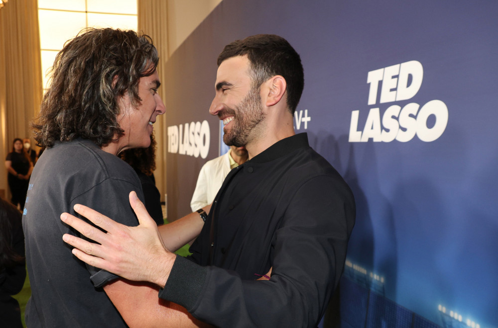James Lance (left) and Brett Goldstein attend the Ted Lasso season two FYC Emmy tailgate event at The Maybourne Hotel Beverly Hills.