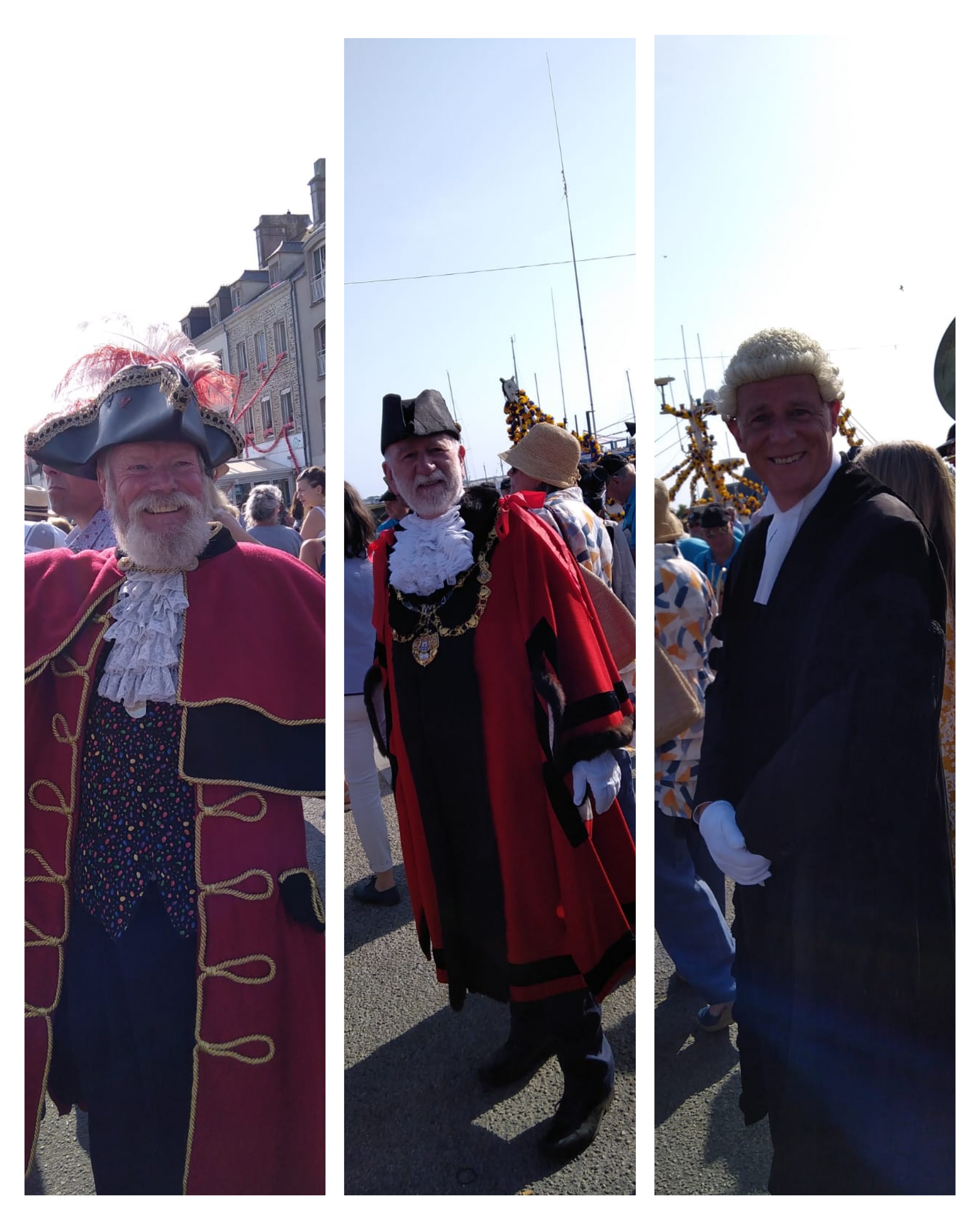 Town crier John Collingwood, Bridport mayor Ian Bark and town clerk Will Austin