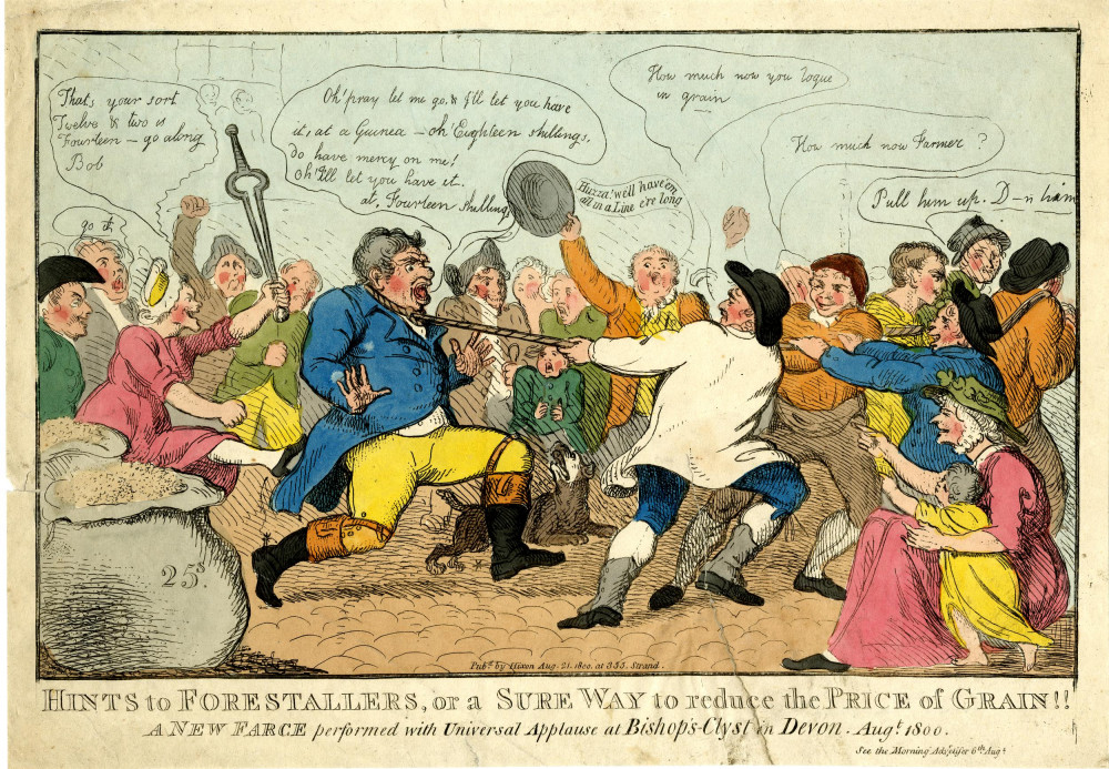 A print of 'negotiations' over the price of grain, 1800 (British Museum)