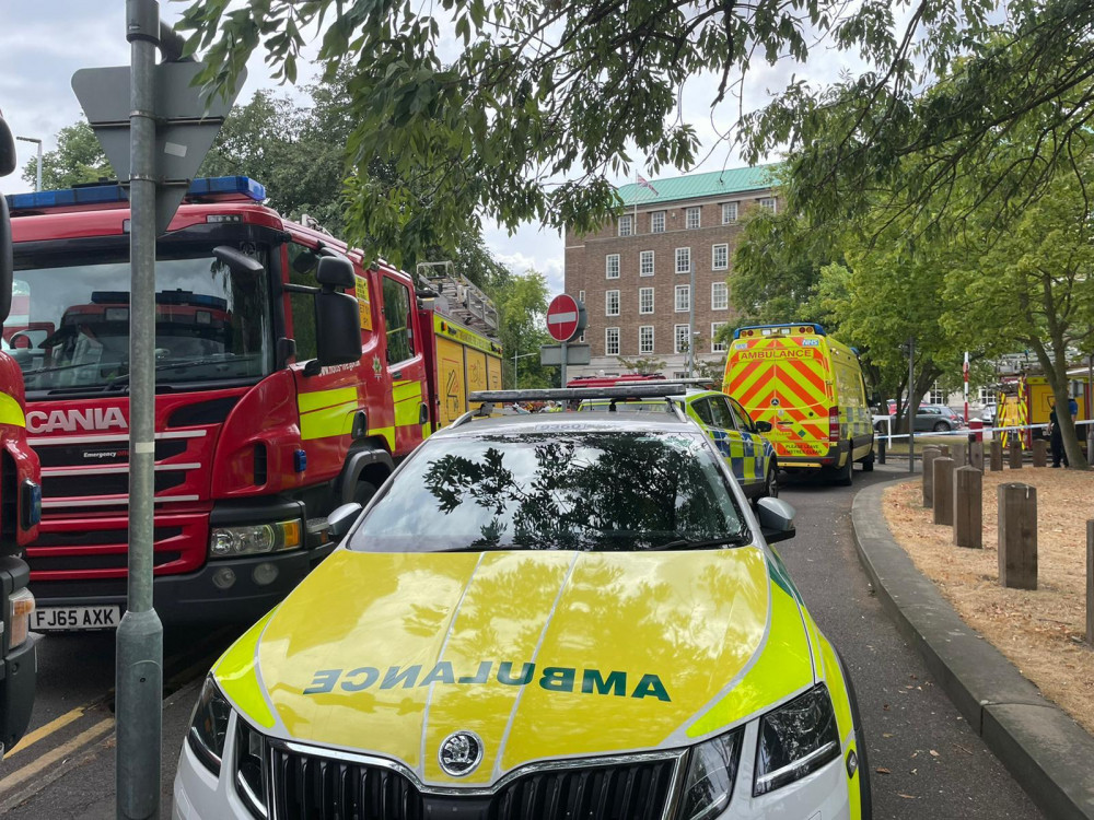 Emergency Services At County Hall Tackling The Blaze. Photo Credit: LDRS.