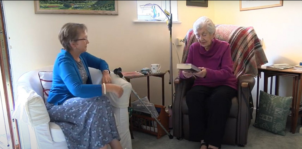 Home Library Volunteer Sue Denison with Claire Harbour