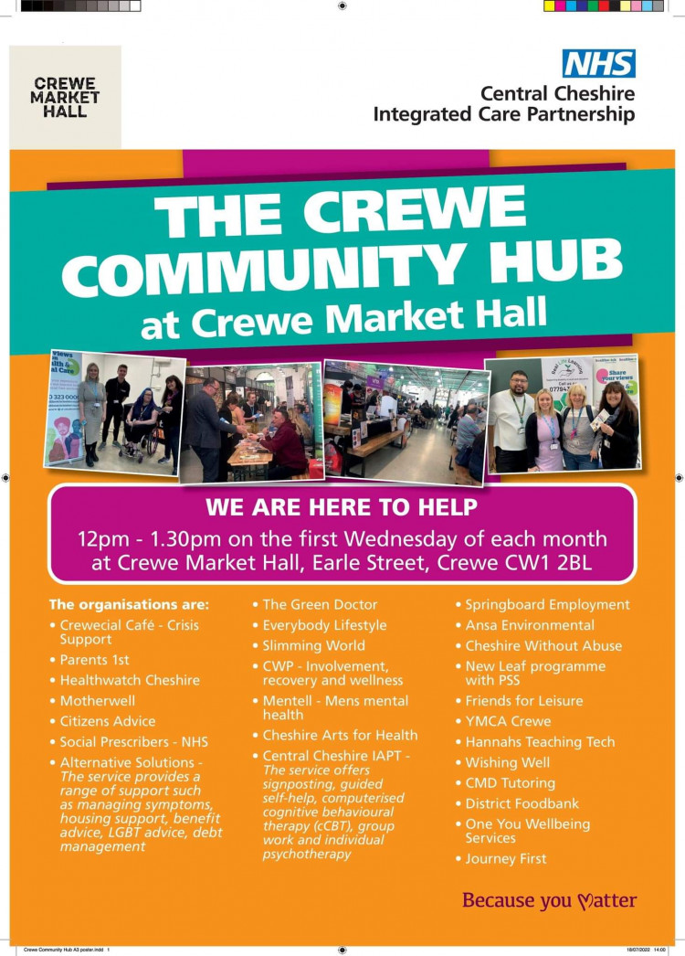 There is a Crewe Community Hub at Crewe Market Hall this Wednesday (August 3).