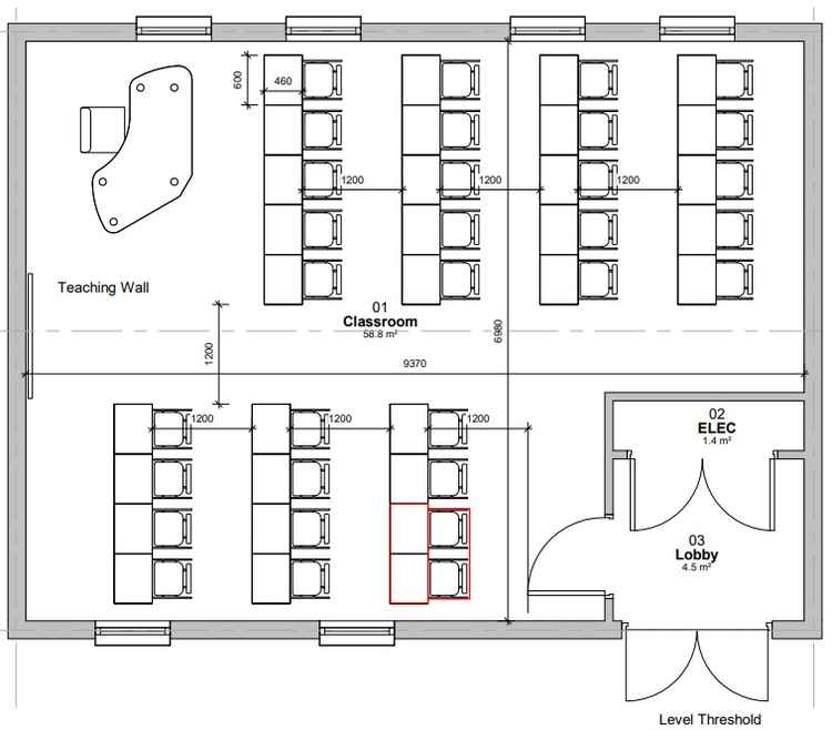 The layout of the proposed new classroom