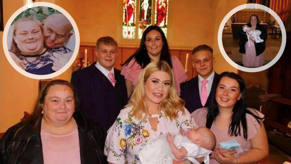 Christina Hunt (far left) died from oesophageal cancer in May this year. Here, she is pictured at her goddaughter's christening.