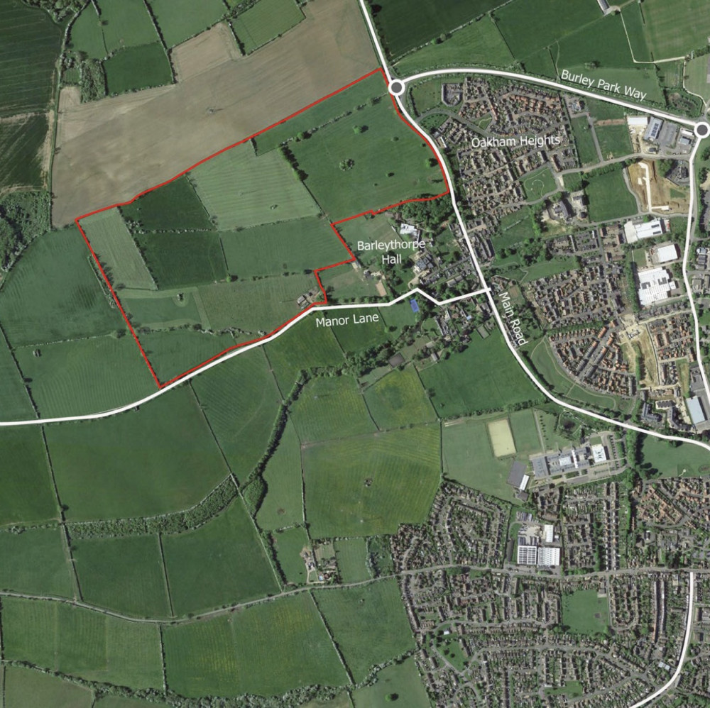 The land outlined in red will be where the development takes place if successful (image courtesy of De Merke Estates)