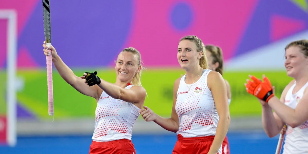 Hannah Martin (left) celebrates win (Picture credit: England Hockey Association)