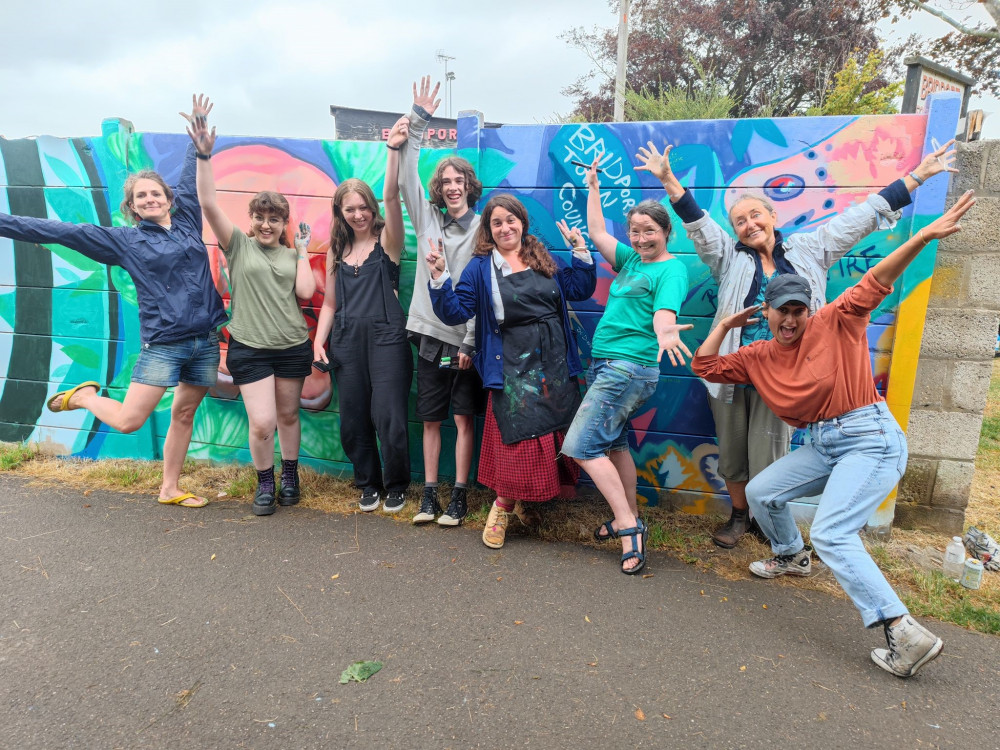 The brilliant team that created the mural in Bridport. 