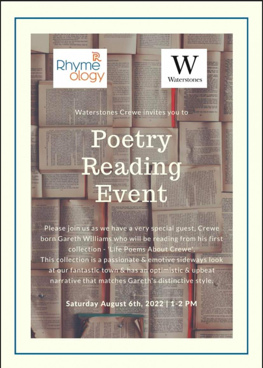 There will be a poetry reading event held at Waterstones, Victoria Street, this Saturday (August 6).