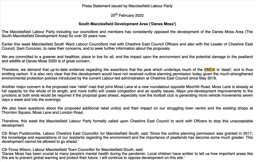 Macclesfield CLP's statement about the SMDA