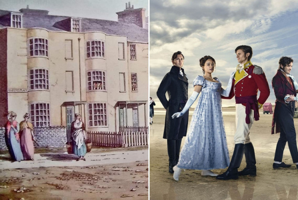 L: Sidmouth Long Print. R: ITV production of Jane Austen's Sanditon (ITV)