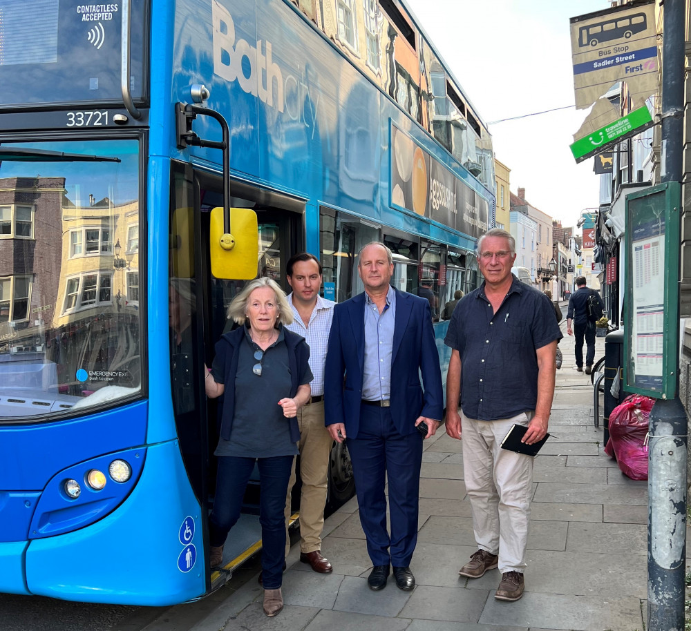 The 173 Bus Route Between Bath And Wells Has Been Saved. From Left, Somerset County Councillors Tessa Munt, Theo Butt Philip & Mike Rigby, With Wells City Councillor Gordon Folkard Wells Liberal Democrats 030822 (1)