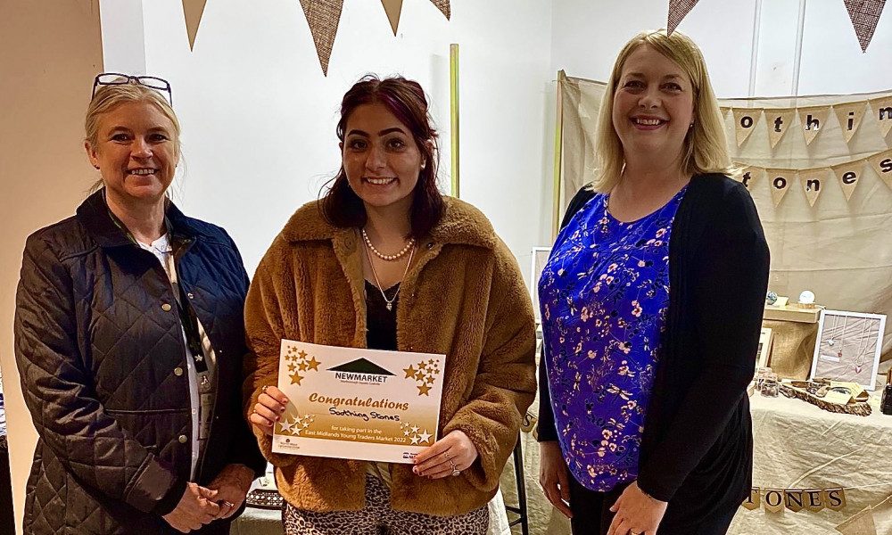 (L-R) Claire Lambert, Commercial Facilities Officer at NWLDC, Kyra Barboutis, owner of Soothing Stones and Clare Proudfoot, Environmental Protection Team Manager at NWLDC at Newmarket in Coalville