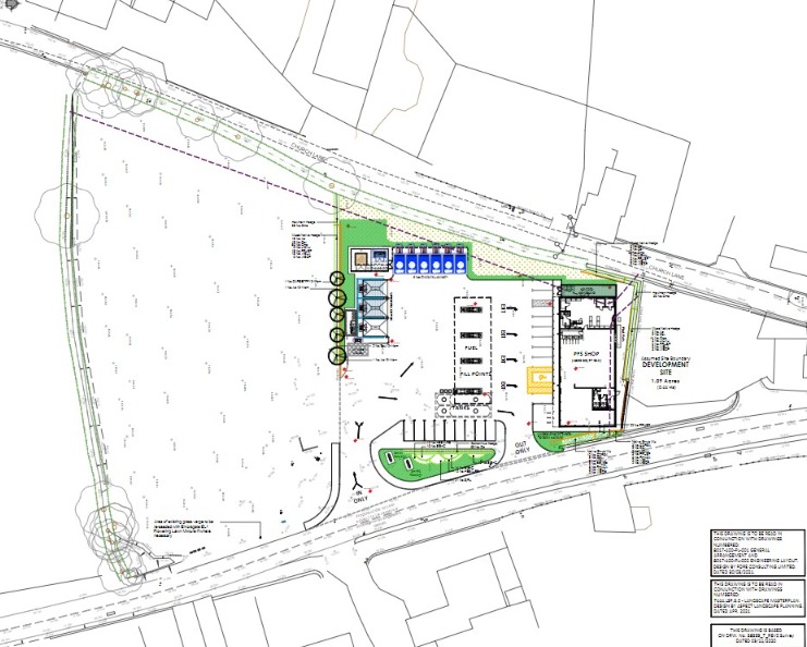 Plans For New Petrol Station On The A37 Whitstone Hill Near Shepton Mallet. CREDIT: MBH. 