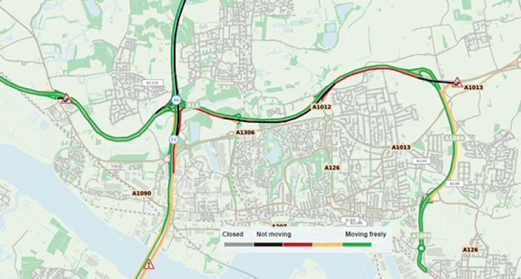 This road map shows the situation at 9.20am.