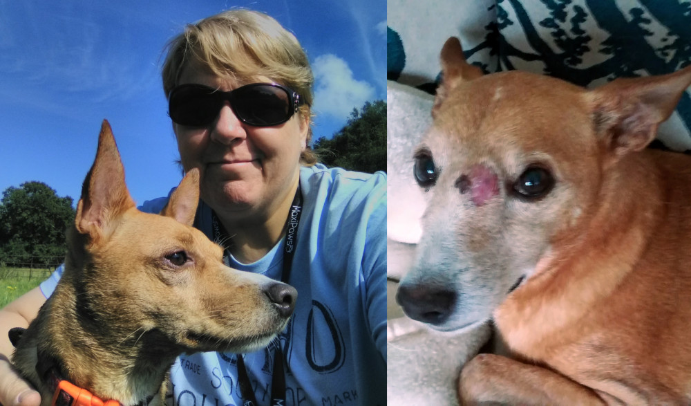 Karen (centre) with her rescue dog Gaia, who has become poorly recently. 