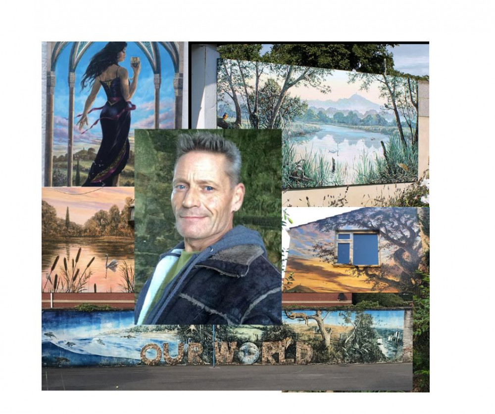 Artist Jon Minshull has created many murals in Glastonbury Artist Jon Minshull has created many murals in Glastonbury