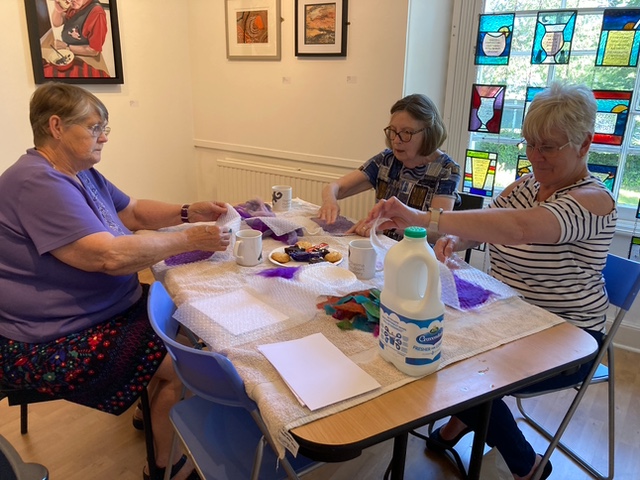 Members of Honiton Carers enjoying a Creative Session at Thelma Hulbert Gallery 