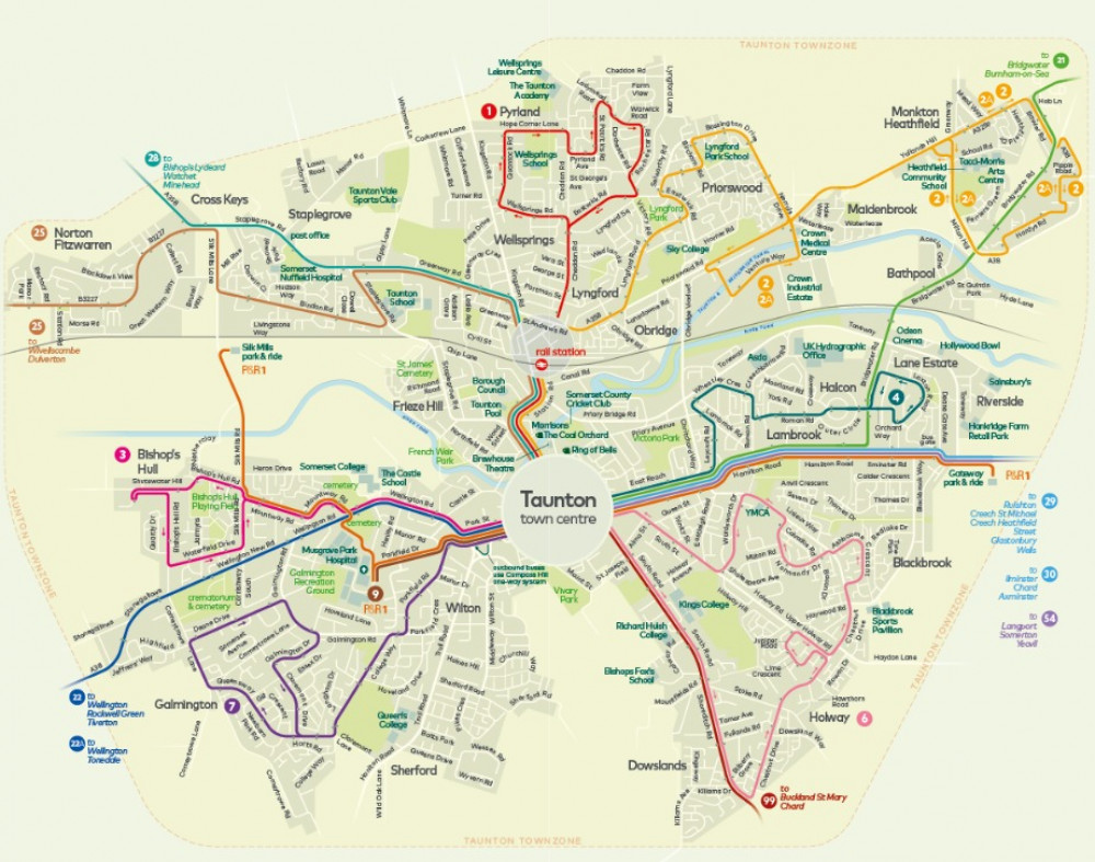 The Current Taunton \'Fare Zone\'. CREDIT: Somerset County Council. Free to use for all BBC wire partners.