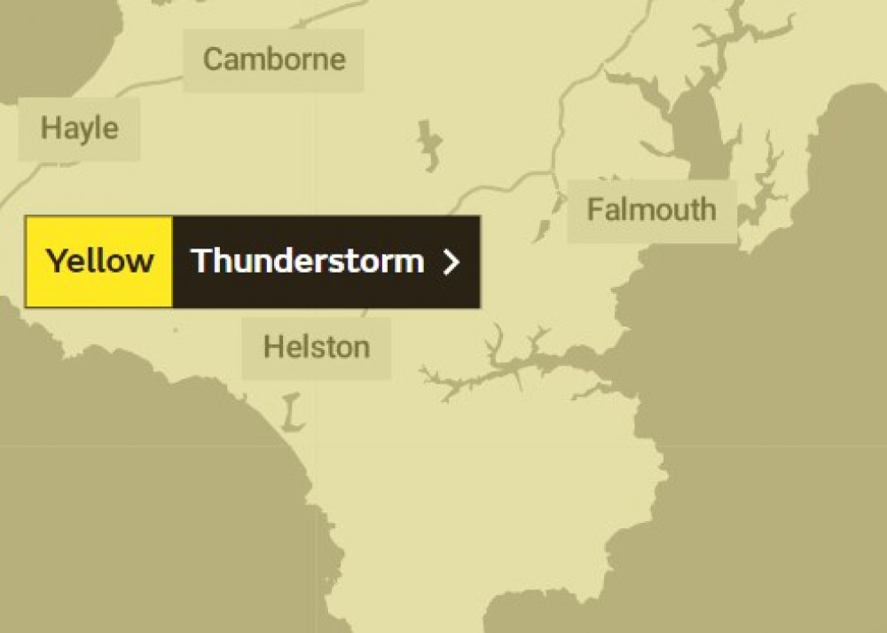 Yellow weather warning issued for Helston.