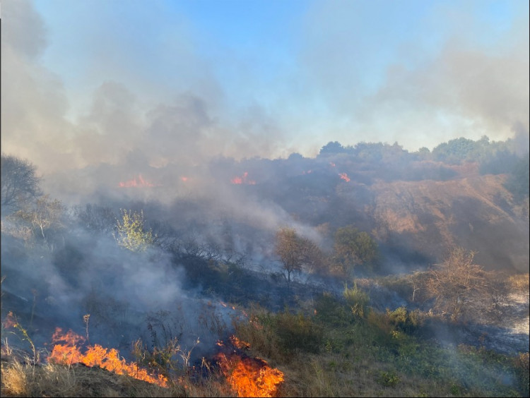 Flames raged across tip on land adjacent to Buckingham Hill Road. 