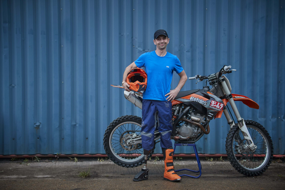 Damian Bundock with his motocross bike.