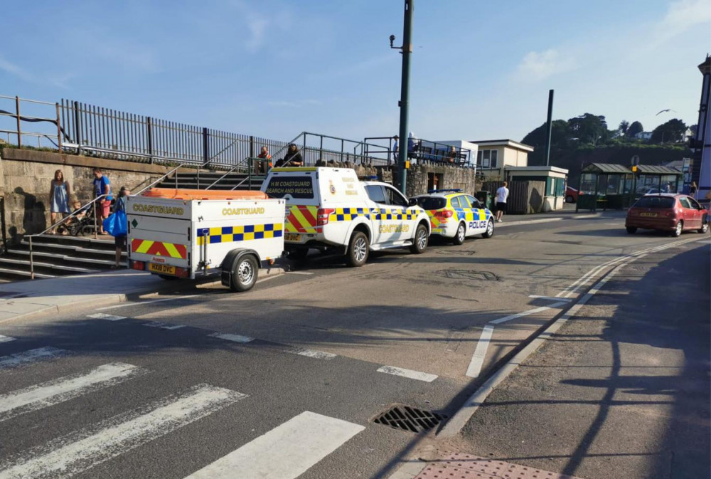 Coastguard and police vehicles on Dawlish seafront (Dawlish HM Coastguard Rescue Team)