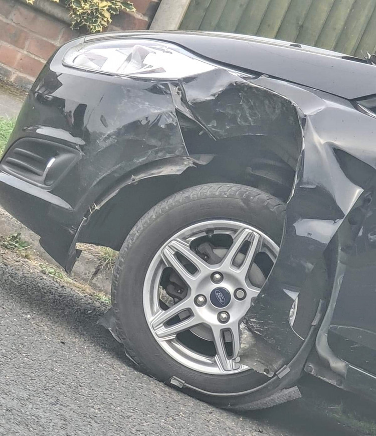 A 2022-plate CUPRA collided with a parked Ford Fiesta on Sunnybank Road yesterday - August 15 (Crewe Nub News). 