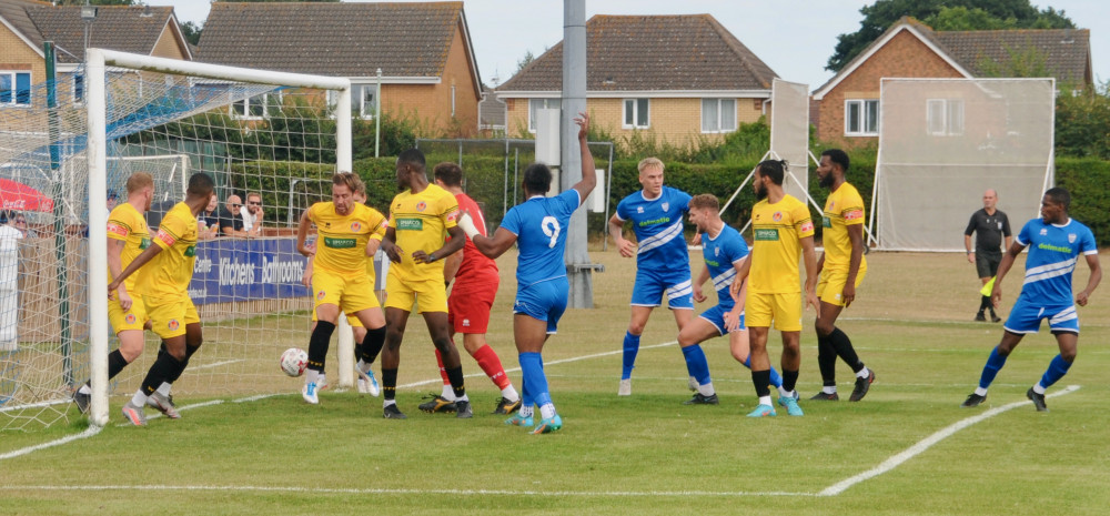 Brantham denied as ball cleared off the line (Picture credit: Peninsula Nub News)