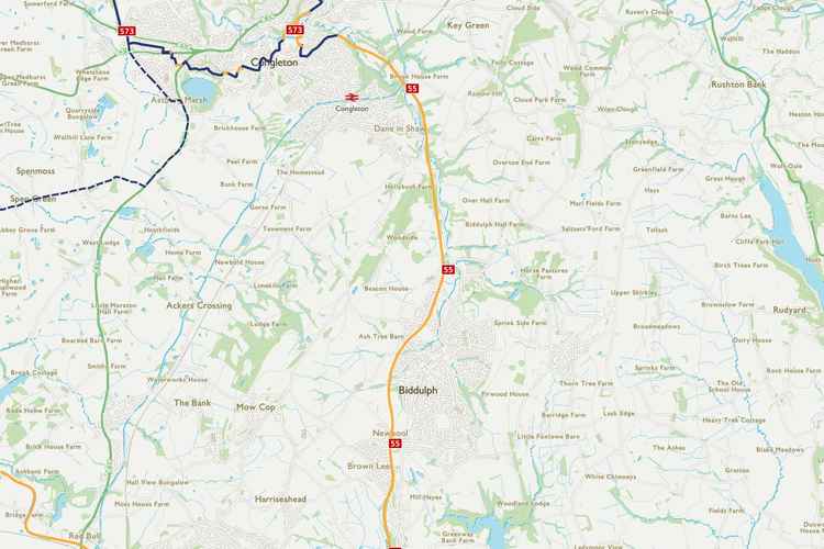 The Biddulph Valley Way is also known as Route 55. Image credit: OSMaps