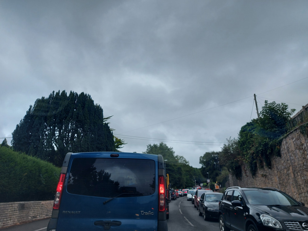 Traffic backed up down to Midsomer Norton Town Hall