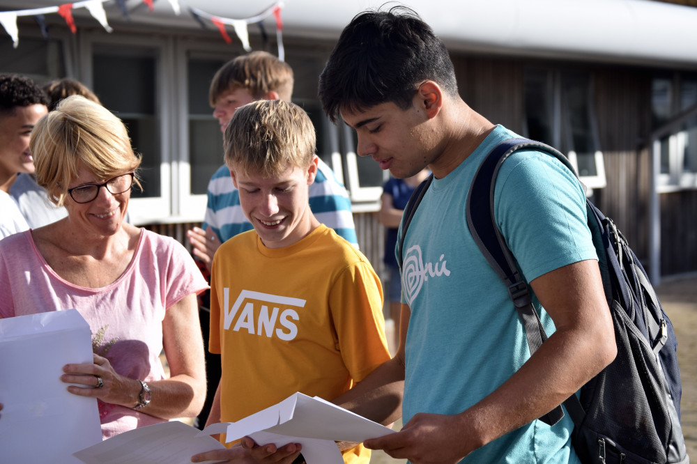 Penryn College students open their GCSE results. 