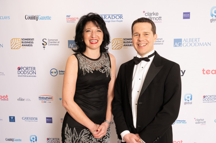 Emma Rawlings, Chief Executive of Somerset Chamber of Commerce and Michael Cahill of main awards’ sponsor Albert Goodman. 