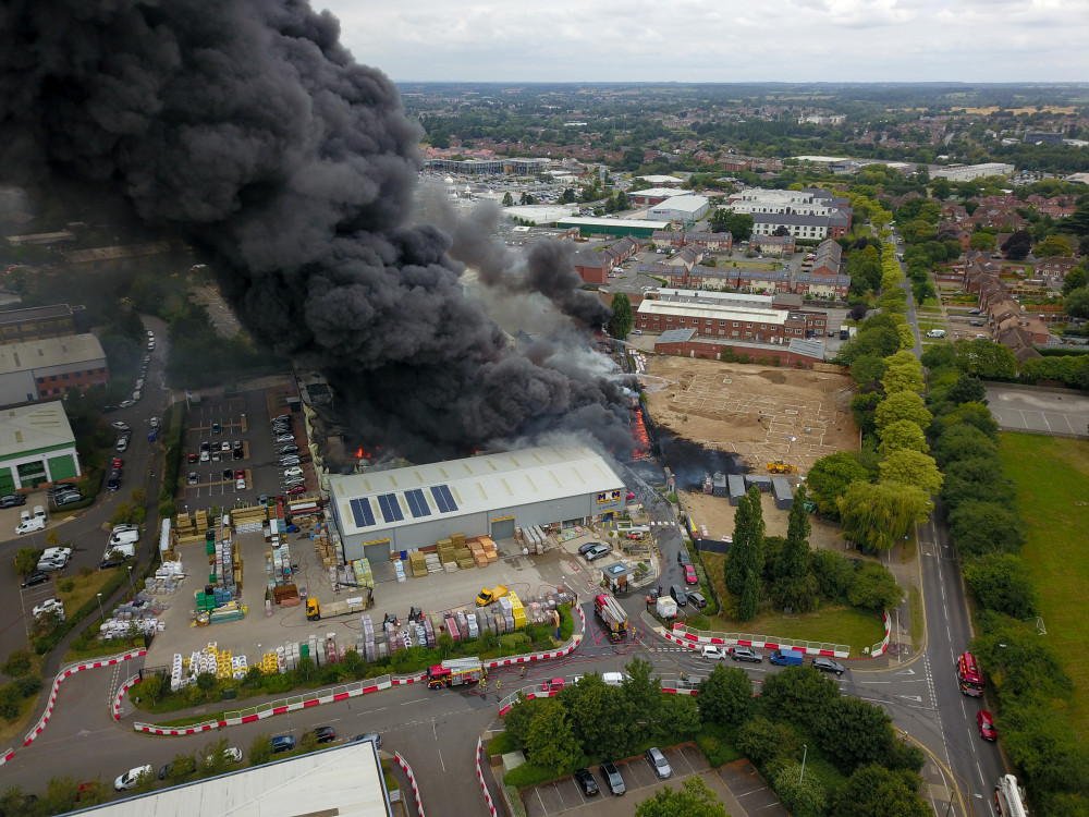 The blaze at the Leeson Polyurethanes factory in Juno Drive, south Leamington, happened one year ago this week on August 27 (image via SWNS)