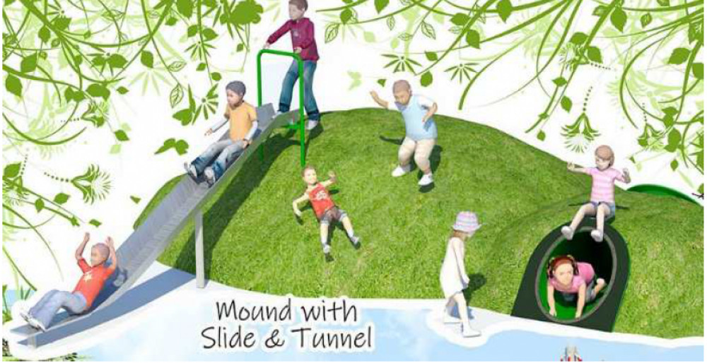 A drawing of the proposed mound and tunnel play at the new recreation area in Leigh on Mendip. Image taken from planning application documents.