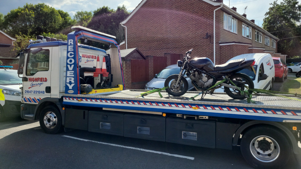 The motorbike was seized from an address in Honiton (Credit: Rural East Devon Police)