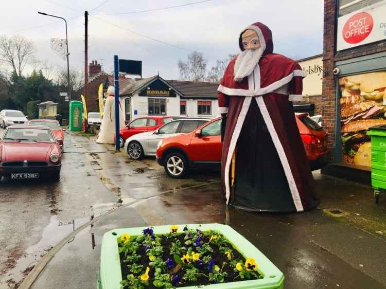 The giant Father Christmas in Helsby today. Photo: Ho Ho Helsby