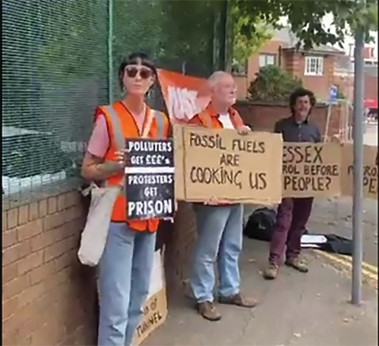 Protesters outside Grays Police station today. 