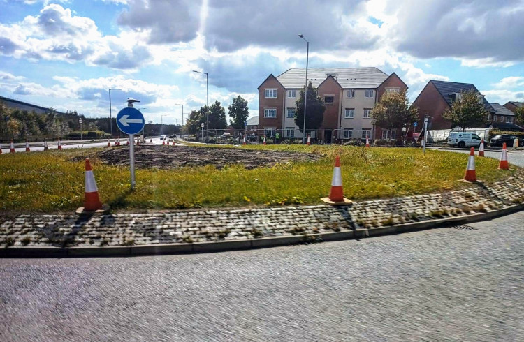 The 'Solar Gazer' roundabout sculpture on Jack Mills Way - has finally been taken down (Dr Kieran Mullan MP).