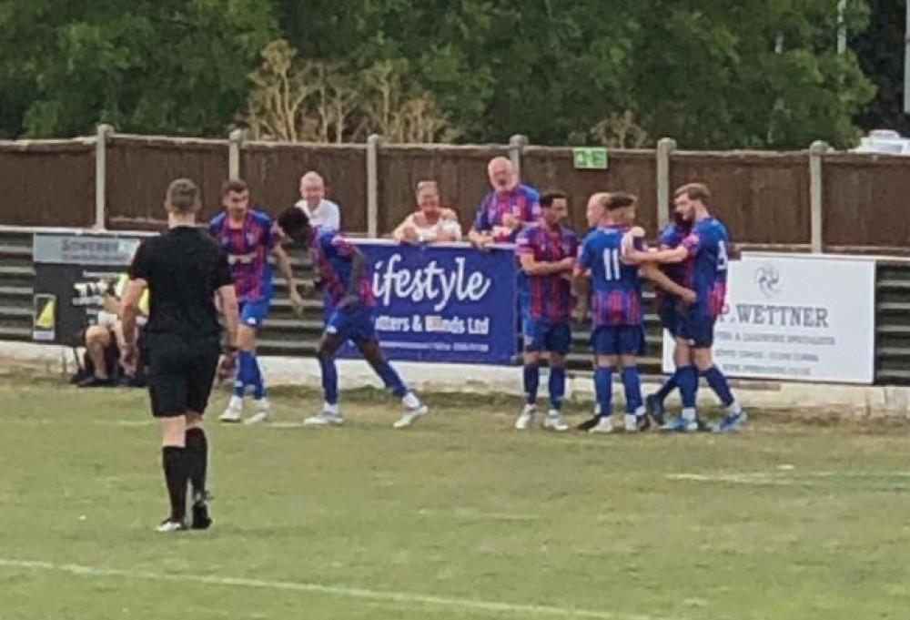 Maldon celebrate after Kamani McFarlane opened the scoring