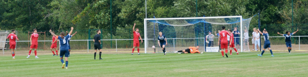 Hadleigh's Ethan Mayhew nets opener against Brantham (Picture credit: Nub News)