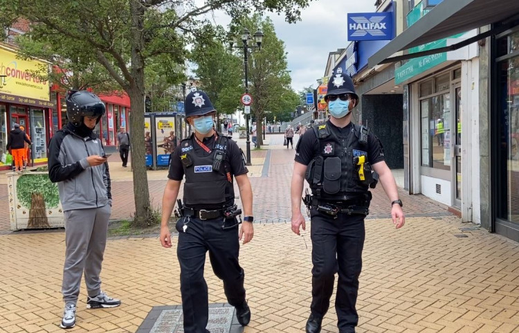 Town team members Sgt Jamie Dawson And PC Stuart Mackinnon on patrol in Grays earlier this year.