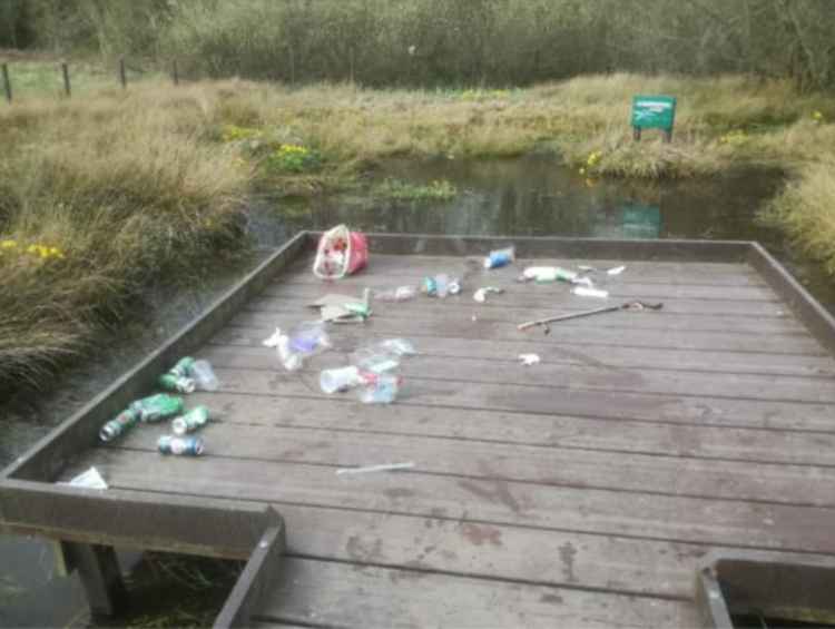 The litter can be seen strewn across the conservation area. Image credits: Newpool Meadows