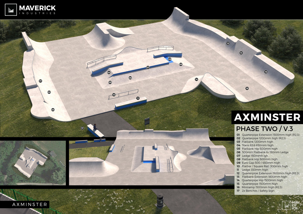 The second phase of Axminster skatepark, now under construction at Cloakham Lawn