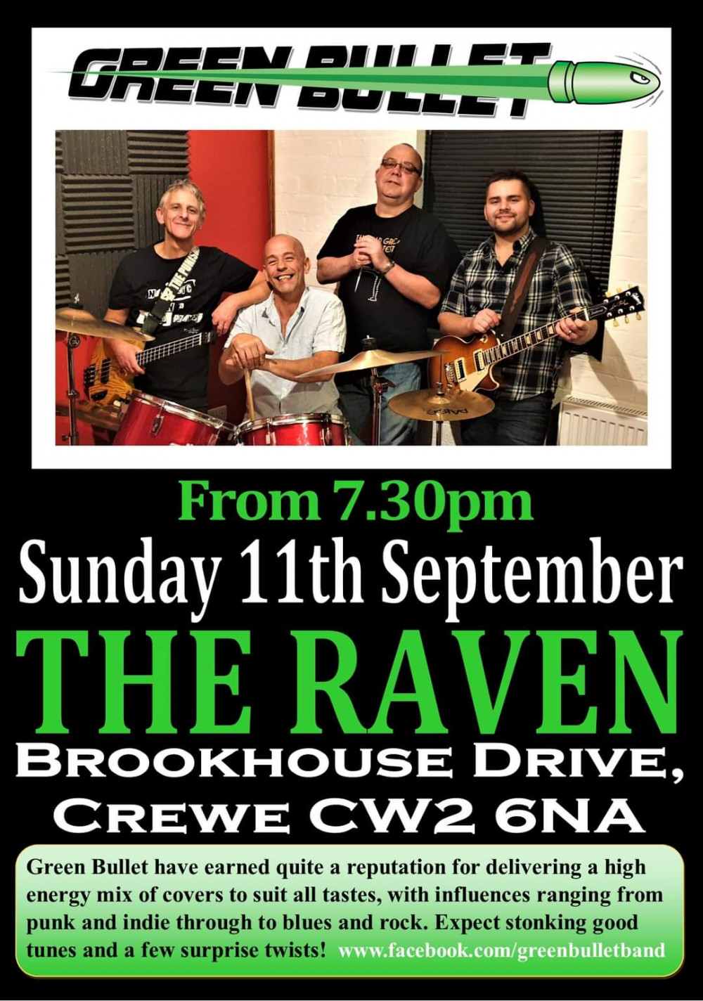 Green Bullet will be performing live at The Raven this Sunday (September 11).