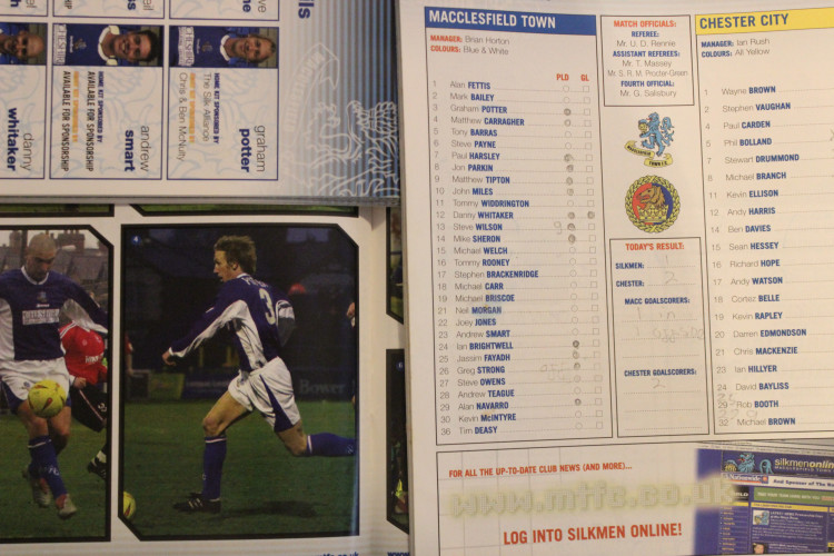 Graham Potter made 57 appearances in all competitions for Macclesfield Town FC, from 2004 to 2005. (Image - Football programmes from the collection of Alexander Greensmith / Moss Rose Review Copyright Property of Macclesfield FC)